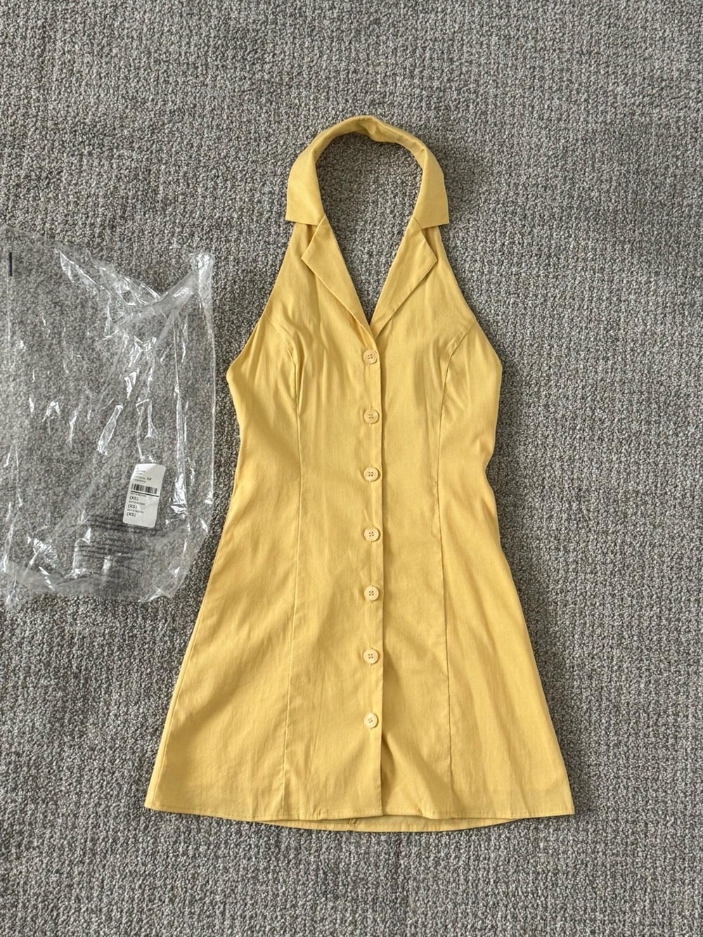 NWT REVOLVE SNDYS Yellow Halter Button-Front Mini Dress XS